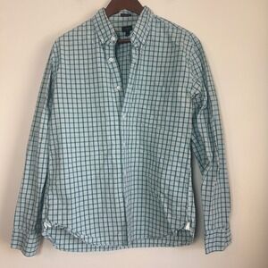 J.Crew Button Down Shirt Mens L Green White Slim Fit Windowpane Check Cotton